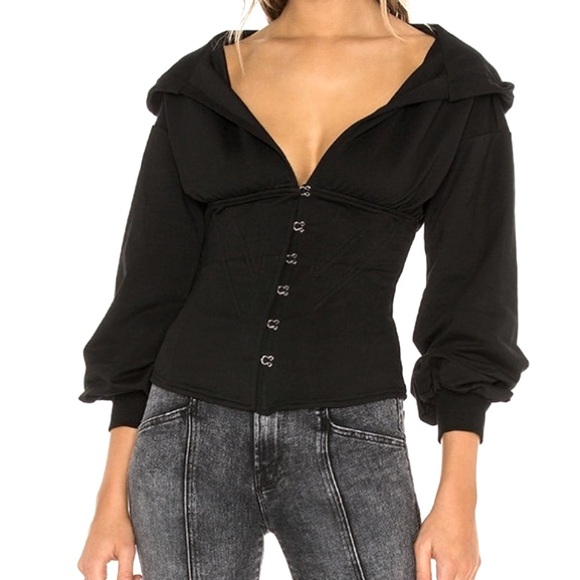 Akira Throw It Back Corseted Goth Black Hoody Punk Top Sweatshirt W-762 Sz S - Picture 1 of 9